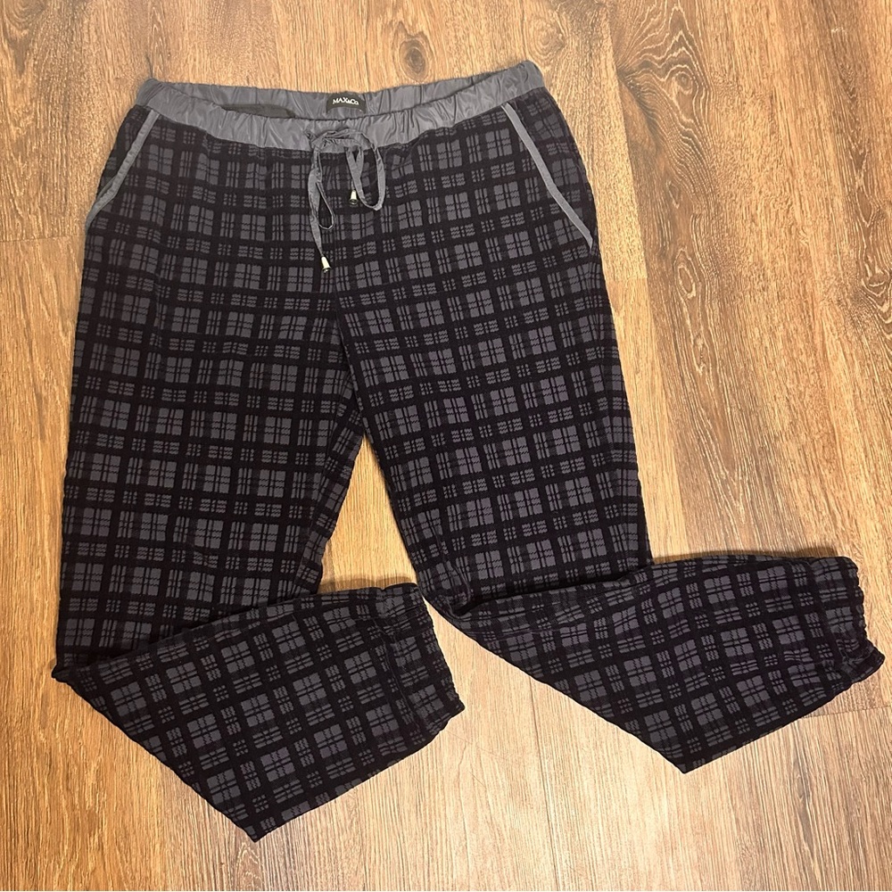 Max & Co. Women’s Navy Blue‎ Drawstring Stretch Checked Trouser Pants Size L